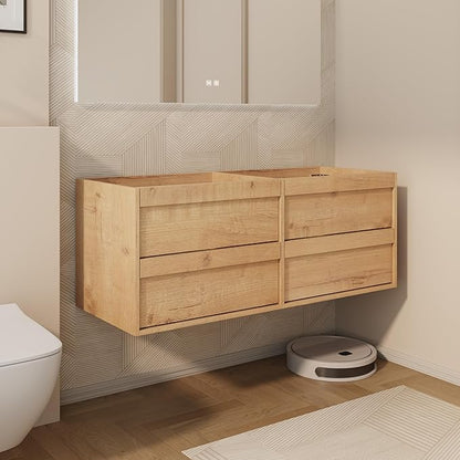 eclife 48" Floating Bathroom Vanity Sink Combo, Wall Mounted Modern Minimalist Storage Cabinet with 4 Drawers, Exclude Sink, Faucet & Drain, Natural
