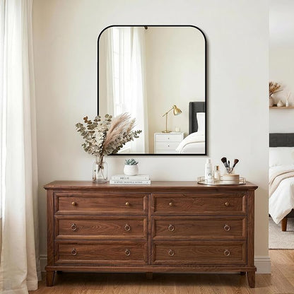 Black Bathroom Vanity Mirror 36x30 Inch, Metal Framed | HD Tempered Glass, Bathroom Mirror for over Sink, Living Room, Bedroom, Entryway, Mantel, Fireplace, Wall Mounted