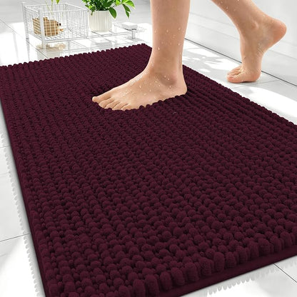 OLANLY Thick Chenille Absorbent Bathroom Rugs Mat 30x20, Black Cherry | Soft Bath Rugs, Rubber Backing, Machine Wash Dry, Bath Mats for Bathroom, Tub and Shower, Home Decor Accessories