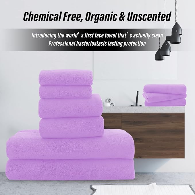 MOONQUEEN Ultra Soft Towel Set-Quick Drying - 2 Bath Towels 2 Hand Towels 2 Washcloths-Microfiber Coral Velvet Highly Absorbent Towel for Bath Fitness,Bathroom,Sports,Yoga, Travel(Purple, 6 Pcs)