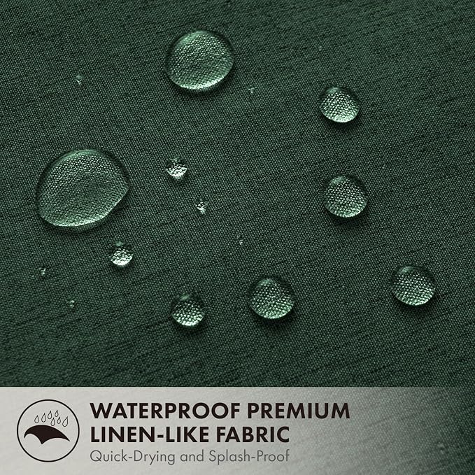 ANRODUO Dark Green Scalloped Linen Textured Shower Curtain, W72 x L108 | Boho Farmhouse Shower Curtain with 12 Metal Hooks, Machine Washable Waterproof Heavy Duty Fabric for Bathroom Bathtub