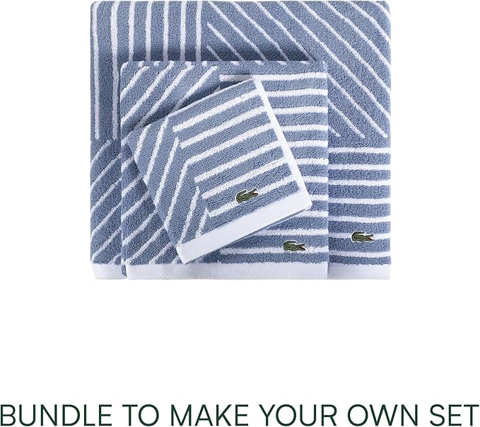 Lacoste Guethary Striped Towel – 100% Cotton, Reversible Modern Geometric Design, Soft & Absorbent, Durable & Lightweight, Machine Washable – Denim, 30"x54" Bath Towel