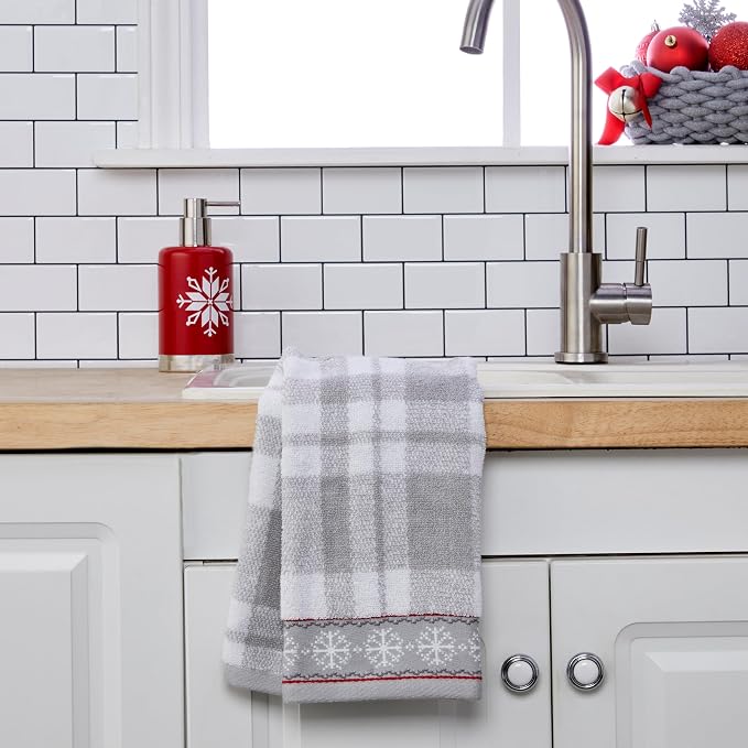 SKL Home Winter/Christmas Whistler Plaid Hand Towel 2pc Set, Gray | 100% Cotton. 500 GSM. Soft & absorbent plaid jacquard. Great for the bathroom, kitchen or bar & holiday gifting.