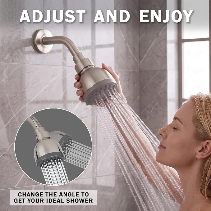 High Pressure Shower Head - 1.8 GPM - Brushed Nickel | Best 3 Inch Wall Mount Bathroom Showerhead For Boosting Low Flow With Anti-Clog Nozzles, Adjustable Brass Ball Joint