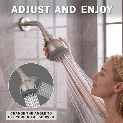 High Pressure Shower Head - 1.8 GPM - Brushed Nickel | Best 3 Inch Wall Mount Bathroom Showerhead For Boosting Low Flow With Anti-Clog Nozzles, Adjustable Brass Ball Joint
