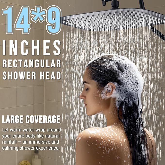 G-Promise All Metal 14 Inch Large Rain Shower Head for Ceiling or Wall | Built to Last, Rust Resistant 304 Stainless Steel, Easy to Install, Full Body Coverage Rainfall Shower Head, Daily SPA