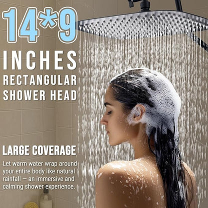 G-Promise All Metal 14 Inch Large Rain Shower Head for Ceiling or Wall | Built to Last, Rust Resistant 304 Stainless Steel, Easy to Install, Full Body Coverage Rainfall Shower Head, Daily SPA