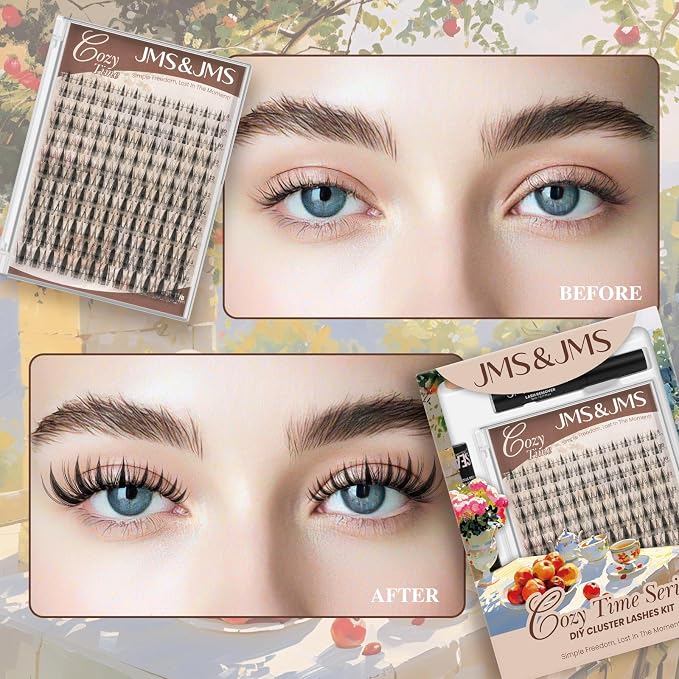 JMS&JMS Fairy Lash Clusters Manga Lashes Invisible Band, Anime Eyelashes | C Curl 8-18mix Super Thin Clear Band Reusable Soft Comfortable Natural Lash Extensions Lash Clusters with Spikes
