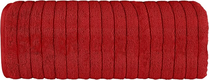 Elegant Comfort 100% Turkish Cotton Corduroy Ribbed Luxury Jumbo Bath Towel Ultra Soft - 35 x 70 Inch - Luxury Spa Premium Hotel Quality Highly Absorbent and Quick Dry Large Bath Towel, Red