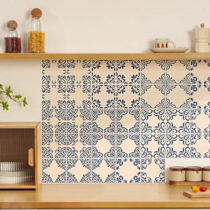 36Pcs 9 Styles Blue and White Tile Stickers 4 x 4 Inch Ceramic Tile Decals Square Flower Pattern Waterproof PVC Peel and Stick Decals for Kitchen Bathroom Backsplash Furniture DIY Decor