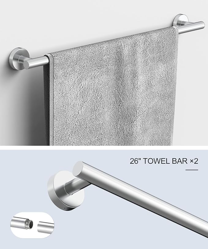 12 Pcs Chrome Bathroom Hardware Accessories Set SUS304 Stainless Steel | Bath Towel Bar Set, Toilet Paper Holders, Towel Rings Racks, Robe Towel Hooks by HOMEMYSTIQUE