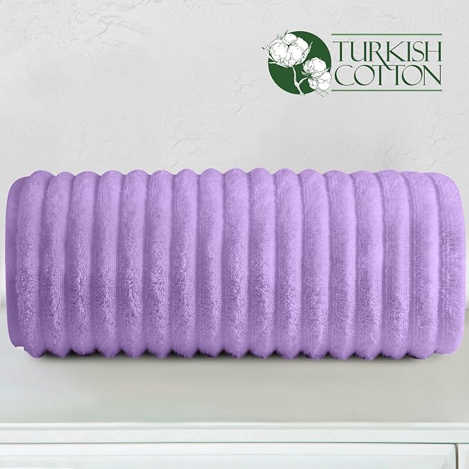 Elegant Comfort 100% Turkish Cotton Corduroy Ribbed Luxury Jumbo Bath Towel Ultra Soft - 35 x 70 Inch - Luxury Spa Premium Hotel Quality Highly Absorbent and Quick Dry Large Bath Towel, Lilac
