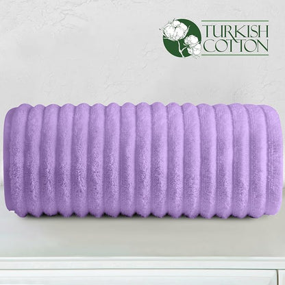 Elegant Comfort 100% Turkish Cotton Corduroy Ribbed Luxury Jumbo Bath Towel Ultra Soft - 35 x 70 Inch - Luxury Spa Premium Hotel Quality Highly Absorbent and Quick Dry Large Bath Towel, Lilac