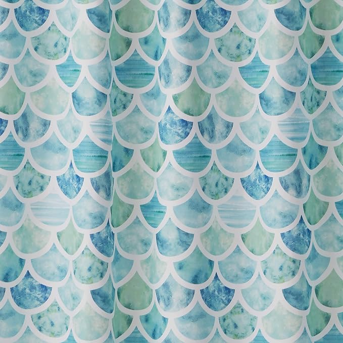 SKL Home Coastal Ocean Watercolor Scales Shower Curtain, Multi | Bright and colorful fabric design. Great for Airbnb, beach décor and everyday bathrooms. Machine washable.