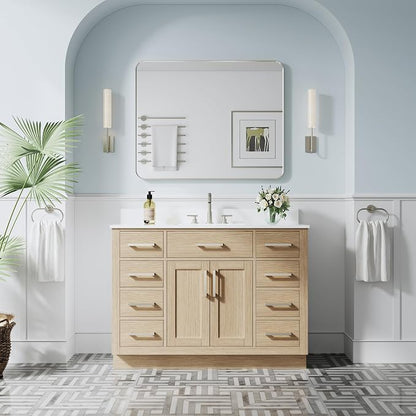 48-Inch Bathroom Vanity with Sink W/ 2 Doors & 8 Drawers & 1 Flip Drawer, Oak Vanity W/Brushed Nickel Handles