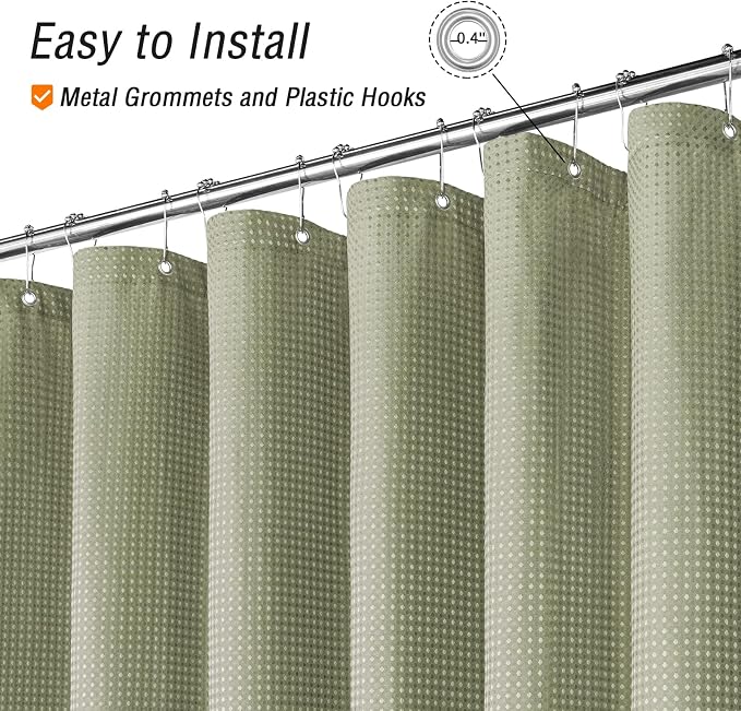 Long 230GSM Sage Green Shower Curtain, 72 x 78 | 230GSM Tall Fabric Shower Curtain for Bathroom, Water Repellent, Machine Washable