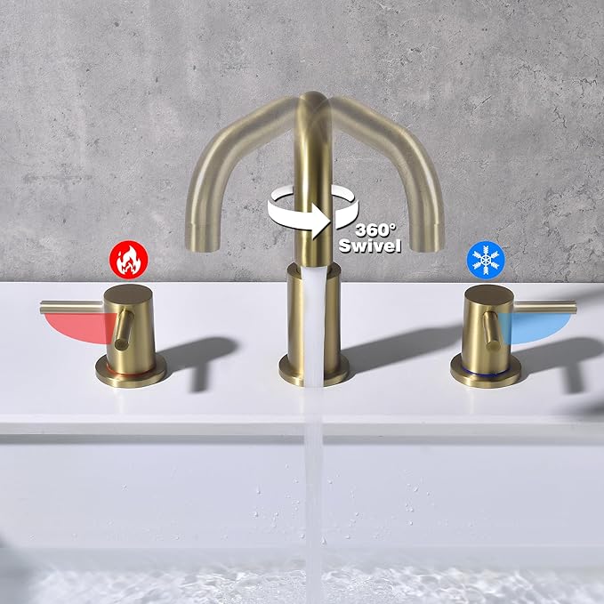 Brushed Gold Bathroom Faucet, 8 in Gold Widespread Bathroom Sink Faucet 3 Hole with Pop Up Drain and Supply Lines, Stainless Steel 2 Handle Gold Faucet for Bathroom Vanity