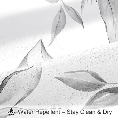 Grey Boho Floral Shower Curtain, Watercolor Botanical Design, 72 x 84 | Boho Floral Design, Watercolor Ink Painting Style, Botanical Flowers & Leaves, Elegant Bathroom Accent, Fabric Cloth Curtain