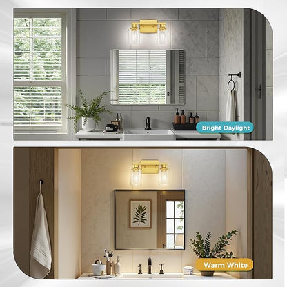 DORESshop Bathroom Light Fixtures, 2-Light Vanity Light Over Mirror with Clear Glass Shade, Vanity Lights for Living Room Bedroom, Gold, ETL Listed