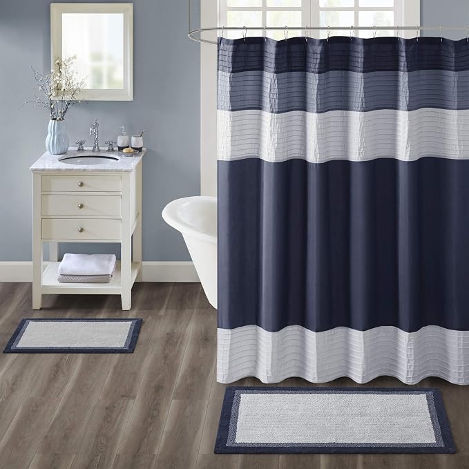 Madison Park Amherst Tufted Bath Rug Cotton Non-Slip, 20 x 30, Navy | Quick Dry, Ultra Soft, Pile, Machine Washable, Absorbent, OEKO-TEX Certified