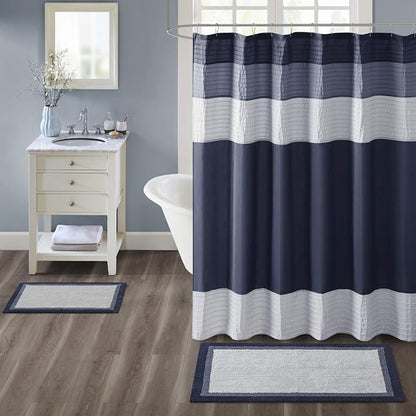 Madison Park Amherst Tufted Bath Rug Cotton Non-Slip, 27 x 45, Navy | Quick Dry, Ultra Soft, Pile, Machine Washable, Absorbent, OEKO-TEX Certified