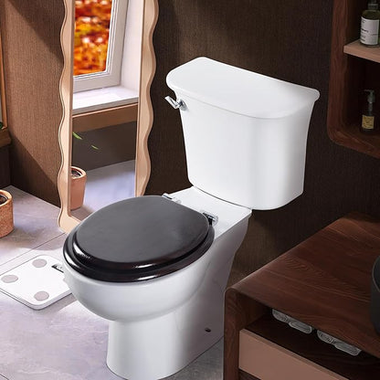 Round Toilet Seat Molded Wood Toilet Seat with Quietly Close and Quick Release Hinges, Easy to Install also Easy to Clean by Angol Shiold (Round, Dark Brown)