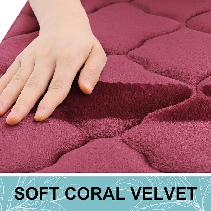 OLANLY Memory Foam Bath Mat Rug 47x24, Ultra Soft and Absorbent Bathroom Rugs, Non-Slip, Comfortable, Machine Washable Bath Carpet for Bathroom Floor, Tub, Shower and Home Decor Accessories, Burgundy