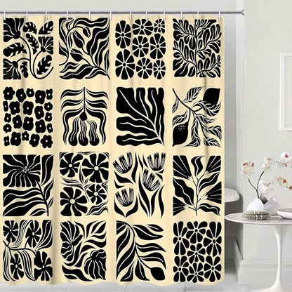 JAWO Retro Shower Curtain Vintage Abstract Boho Floral Shower Curtains for Bathroom Decor Pink Black Botanical Geometric Groovy Aesthetic Pattern Shower Curtain Sets with Hooks,70X70IN