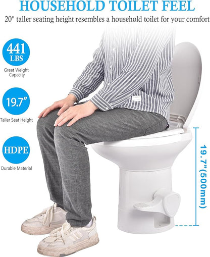 AW RV Toilet Gravity Flush Camper Toilet Elongated 20" High Profile Travel | Trailer Toilet for RV Foot Pedal Flush HDPE Motorhome Caravan Travel Trailer