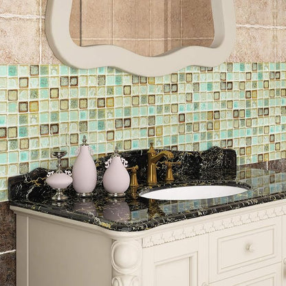 Livelynine Waterproof Wallpaper Peel and Stick Contact Paper Sage Green 15.8x394 Mosaic Tile Bathroom Wallpaper Stick on Vinyl Wrap Self Adhesive Wall Paper Roll for Kitchen Backsplash Shower