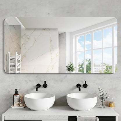 CILIBER Frameless Mirror, 24x48 Inch Rectangle Bathroom Mirror Rounded Corner, 3mm Tempered Glass Frameless Vanity Mirror with Polished Edge for Over Sink, Bedroom, Entryway, Vertical or Horizontal