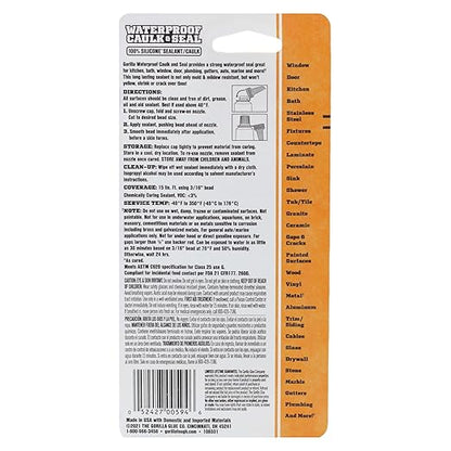 Gorilla 100% Silicone Caulk, Waterproof Sealant, 2.8oz Squeeze Tube (Pack of 2) – White -10 Year Mold Resistant Kitchen, Window, Bath, Marine, Door and More