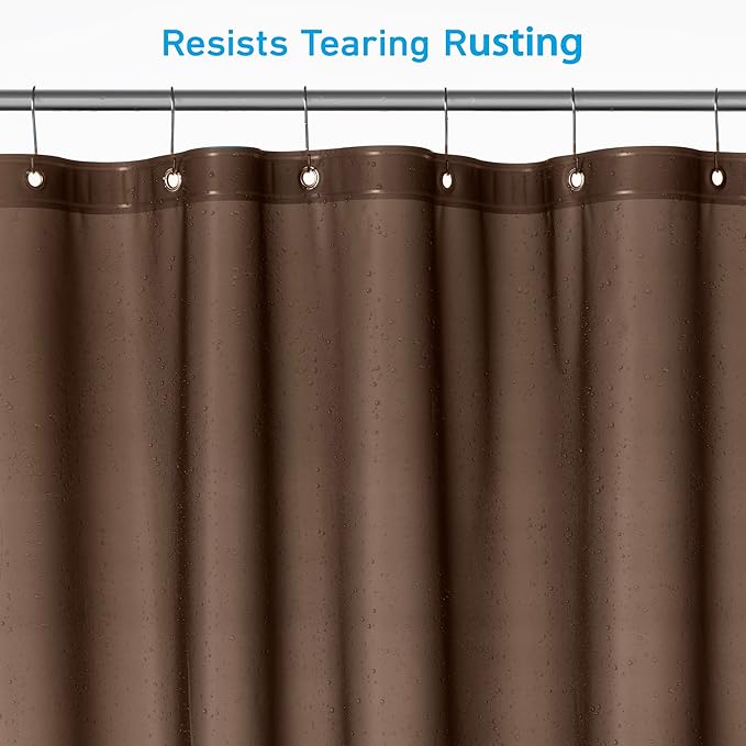 EHZNZIE Shower Curtain Liner Light Weight PEVA, Shower Liner 72x72 Inches, Waterproof, No Chemical Smell with 12 Rust Proof Metal Grommets for Bathroom Shower Curtain, Brown