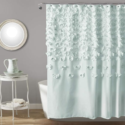 Lush Decor Lucia Shower Curtain 72" W x 72" L, Blue - Bathroom Curtain - Coquette Decor - Flower Shower Curtains - Blue Fabric Shower Curtains