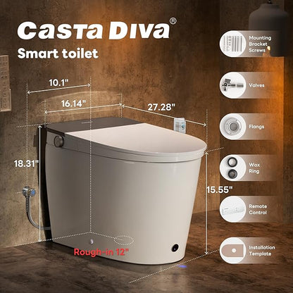 Casta Diva Smart Toilet with Bidet Built in, Auto Open/Close Lid,1000g MaP Flush, Heated Seat & Foam Dispenser, Foot Sensor Auto Flush, Blackout Flush, Bidet Toilet with Tank Built in(CD-K030)