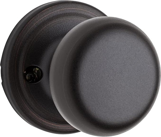 Kwikset Hancock Dummy Door Knob, Single Sided Handle for Closets, French Double Doors, and Pantry, Venetian Bronze Non-Turning Interior Push/Pull Door Knob, with Microban Protection