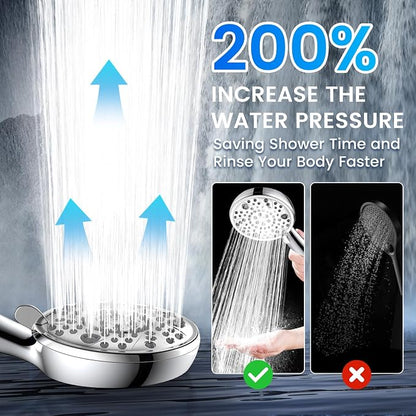 FEELSO Shower Head with Handheld Spray, 8" High Pressure Rain Showerhead | 7+8 Modes Dual Shower Head Combo, Anti-Clog Nozzles, 71" Hose Extra Long, Adjustable Holder, Shower Separately or Together