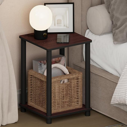 Furinno Turn-N-Tube Night Stand, 2-Tier Open Shelf Design Nightstand, Toolless Square Bedside Table, End Table, Side Table, for Bedroom, Closet, Dorm, Dark Cherry