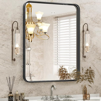 Sweetcrispy Bathroom Mirror, Vanity Mirror for Wall, 24x36 Inch | Rectangle Wall Decor for Entryway, Bedroom, Vanity, Anti-Rust, Horizontal or Vertical Hanging, Black