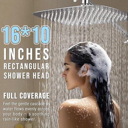 G-Promise All Metal 16" Rain Shower Head with Handheld for Bathroom Upgrade | All Metal, Built to Last, Easy Install, Adjustable Height & Angle for All Heights, Extra Long Hose, Modern Upgrade