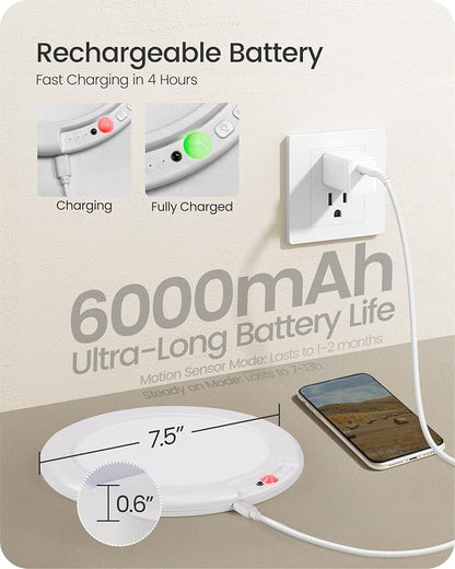 4 Pack Rechargeable Motion Sensor Ceiling Lights with Remote, Wireless Ceiling Light Battery Operated, Magnetic, 3CCT, Dimmable Shower Light, Motion Activated Light for Closet Bathroom Stairs Pantry