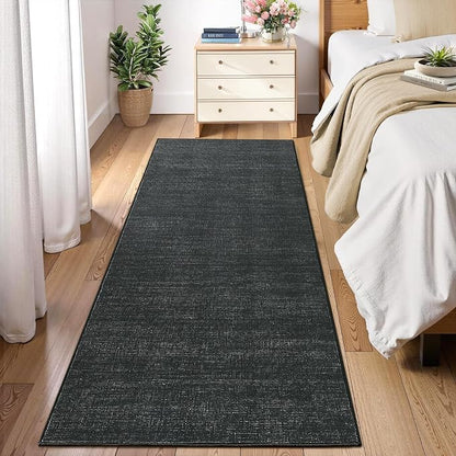 Garvee Washable Runner Rug for Hallway 2x6 Black Solid Color Bathroom Rug | Non Slip Non Shedding Modern Neutral Stain Resistant Low Pile Contemporary Accent Rugs for Entryway Bedroom Kitchen