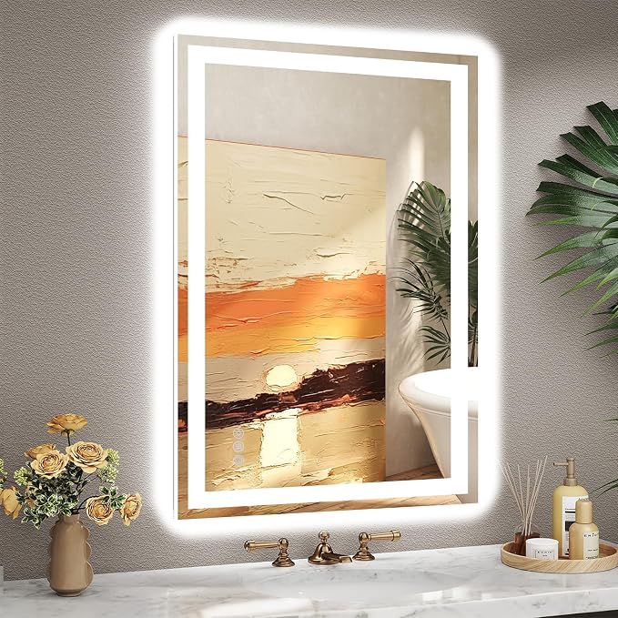 24x36 LED Bathroom Mirror, 6000LM, Separate Front and Back Lights | UL Certified,Shatter-Resistant Tempered Glass,Auto-Off Defogger,3 Color Modes,Smooth Dimming,Smart Memory Setting