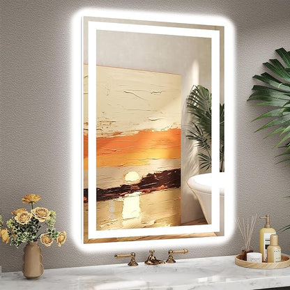24x36 LED Bathroom Mirror, 6000LM, Separate Front and Back Lights | UL Certified,Shatter-Resistant Tempered Glass,Auto-Off Defogger,3 Color Modes,Smooth Dimming,Smart Memory Setting
