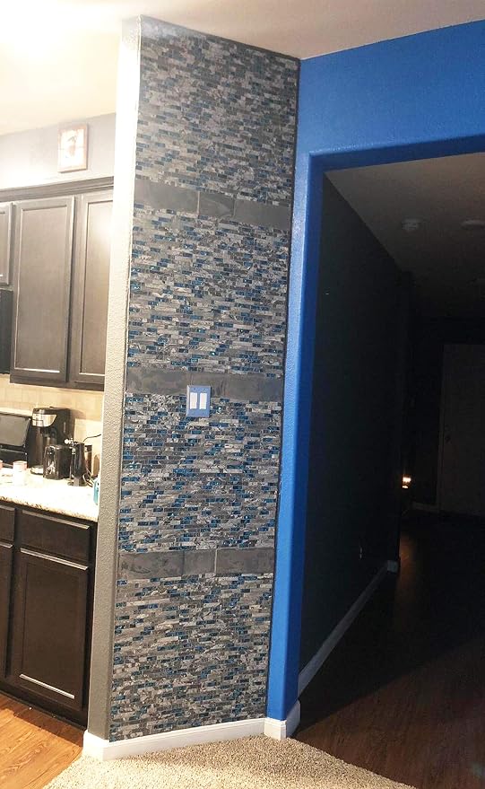 Gray Marble Tile for Kitchen Backsplash 12 in. x 12 in. x 8 mm Teal Blue Glass Mosaic Bathroom Shower Wall Linear Tiles (Pack of 5 Sheets)