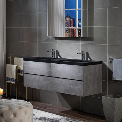 Woodbridge 59 in. W x 19-5/8 in. D Wall Mounted Floating Bathroom Vanity in Gray with Quartz Sand Composite Vanity Top in Matte Black