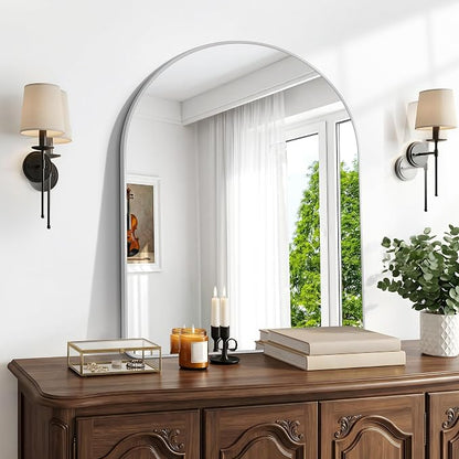 BONEWEI Arched Wall Mirror,30x36 inch Silver Arched Mirror Bathroom,Vanity Mirror for Over Sink Metal Frame,Tempered Glass Arch Mirrors for Bedroom,Entryway,Living Room,Home Decor Shatter-Proof