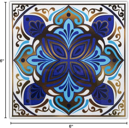 DICOFUN 32 Moroccan Tile Peel and Stick Backsplash, 6" x 6" Waterproof Mandala Stick on Wall Tiles (Style 3)