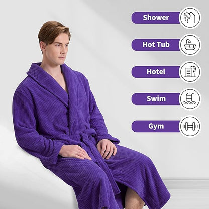 Men's Shawl Collar Bathrobe, Soft Long Towel Robe for Men - Super Absorbent Quick Dry yet Warm