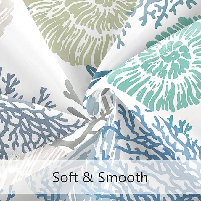 Nautical Coastal Shower Curtain 60x72, Beach Ocean Theme Shower Curtain for Bathroom Decor, Summer Tropical Seashell Starfish Coral Fabric Shower Curtain Set with Hooks, Blue